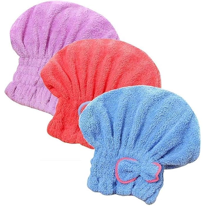 Luxury Microfiber Hair Drying Towel Bonnet with Bow – Super Absorbent Velvet Hair Wrap for Women – Soft Thick Plush Fabric, Quick Dry, Gentle on Hair, Spa & Home Hair Care Accessory (Pack (4 Pieces)) - Image 2
